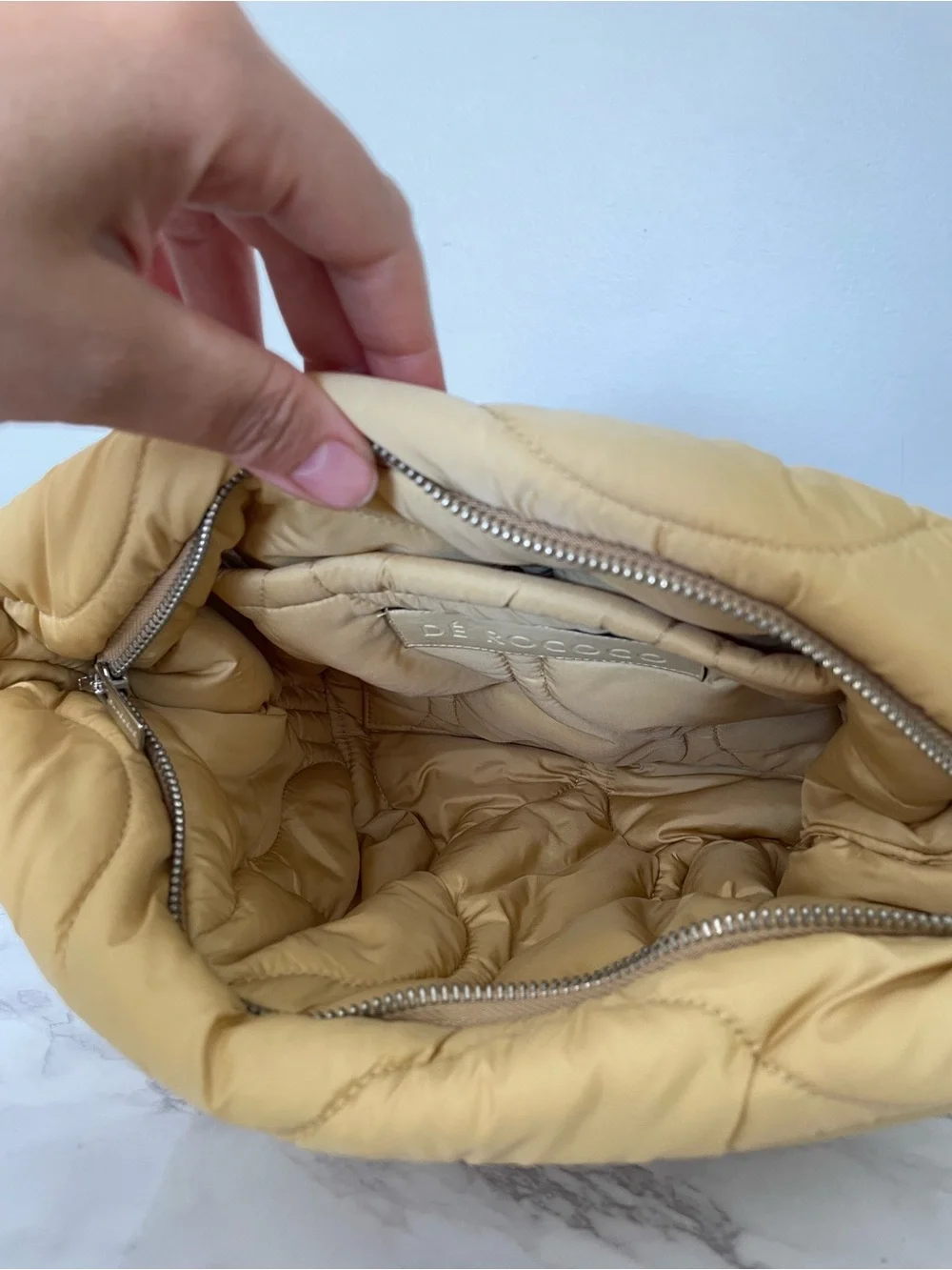 Dé Rococo Quilted Pouch Mustard Yellow Cosmetic Bag